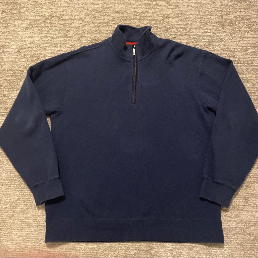 Orvis Signature Softest 1/4 Zip Pullover Men Large Blue 100% Cotton Sweater 2LJZ